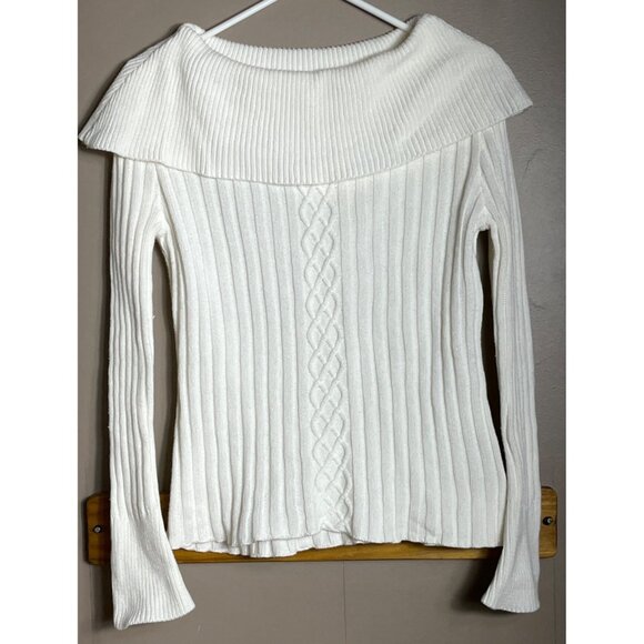 Dressbarn Ivory Sweater Glam Boat Neck Cotton Textured Night Out Holiday Women M - Picture 9 of 11